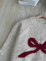 Suéter Rou combinado con lazo gris, ropa suave para mujer - details 7