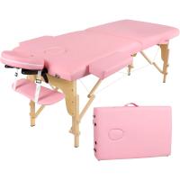 Camilla de Masaje Plegable - 2-Zona Madera Camilla Estetica Portatil para Fisioterapia y Tatuaje (Rosa) - details 0