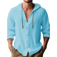 Nueva camiseta con capucha de lino para hombre, informal, de manga larga, para primavera/verano - details 5