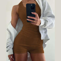 BUNO-chándales informales para Mujer, conjunto de 2 piezas, chalecos cortos elásticos con cuello en U y pantalones cortos acanalados, ropa deportiva concisa para gimnasio - details 8