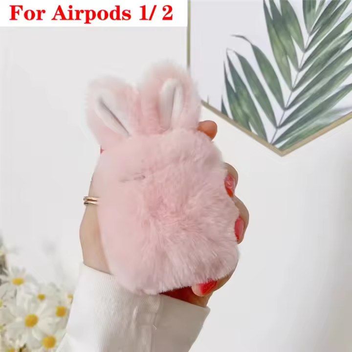 Funda de Protector de Orejas de Conejo de Peluche para Airpods Pro Caja de Carga Inalámbrica con Diseño de Conejo Accesorios de Electrónica - 1
