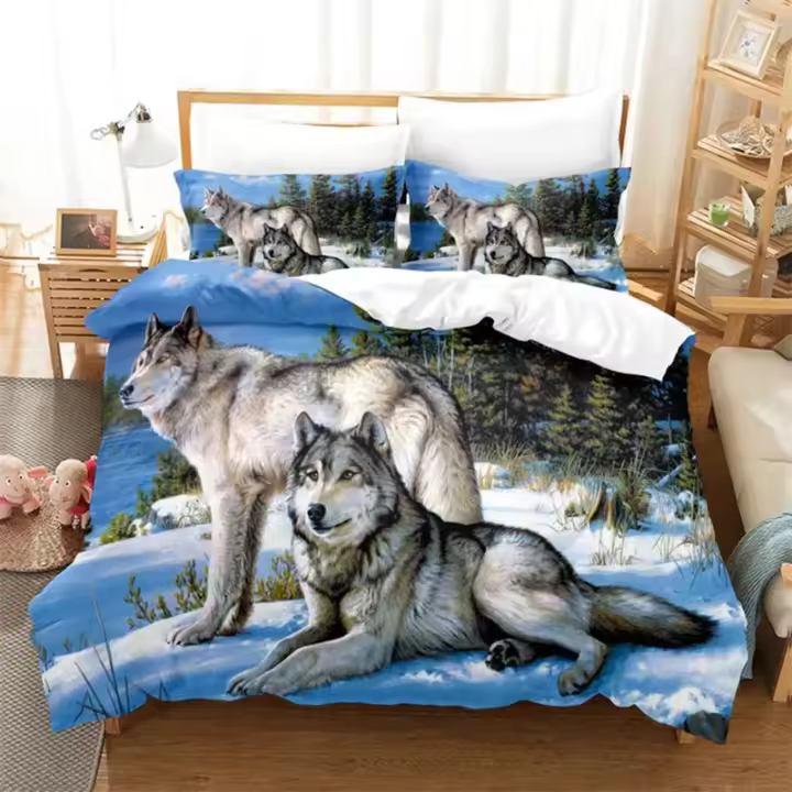 Juego de Ropa de Cama de Lobo Luna 3PCS Fundas de Edredón de Poliéster Diseño 3D de Animal - 1