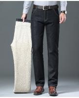 Pantalones vaqueros Sherpa gruesos de lana de invierno para hombre, pantalones vaqueros rectos de terciopelo informales de negocios, pantalones elásticos clásicos de felpa de lana para hombre - details 13