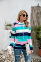 Nuevo en sudaderas con capucha de rayas de colores, sudaderas gruesas con capucha para mujer, Top informal holgado de manga larga para mujer - details 3