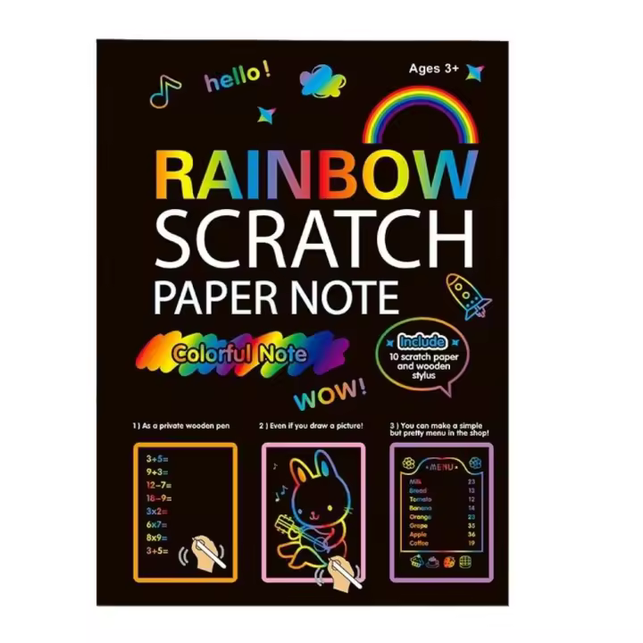 Creativo con bolígrafo de madera, libro para rascar de arcoíris, sin olor, papel de dibujo de Color suave, papel colorido neotérico brillante, nota, regalo para niños - 1