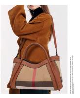 Bolso de hombro de moda para principios de primavera de 2025, bolso de negocios informal y versátil para viajeros, bolso de hombro a cuadros de cuero genuino - details 1