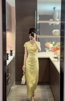 Nuevo estilo chino cheongsam mejorado, estilo francés joven, vestido amarillo claro exquisito y de alta gama para socialité, verano - details 8