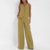 Elegante chaleco Y2K para mujer, conjunto de 2 piezas, sin mangas, cuello en V, con botones, ropa de abrigo, conjunto de pantalones de pierna ancha - details 4