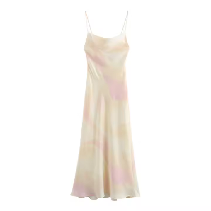 Vestido de seda satinada moda verano 2024 Estilo casual para mujer en vacaciones con corbata teñida rocío - 1