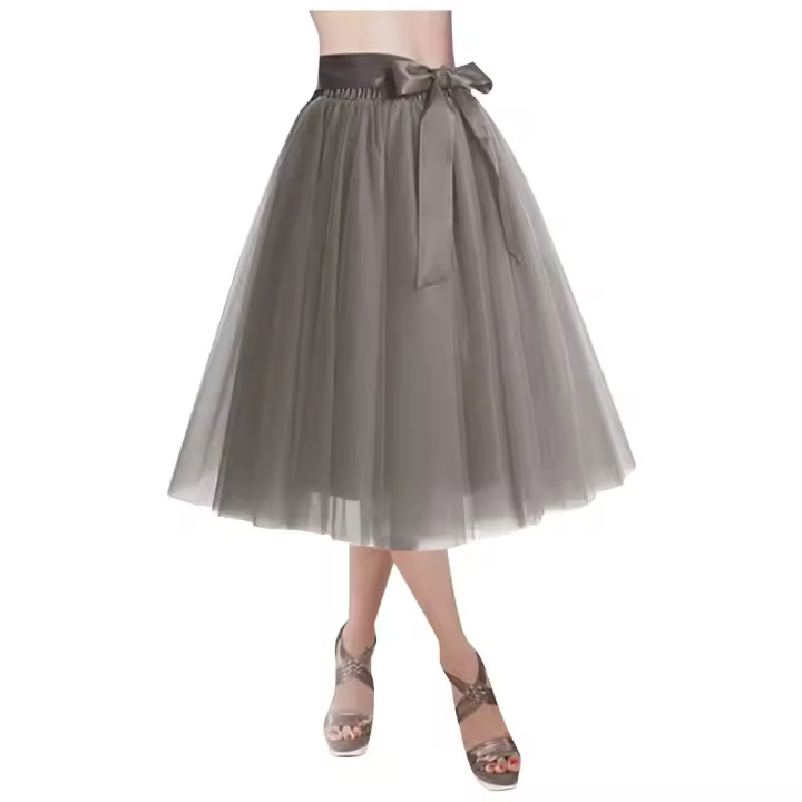 Falda de Malla de Cintura Alta con Asa A-Line Color Sólido, Estilo Puff para Mujeres - 1
