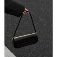 Bolso bandolera de mujer estilo vintage, con forro, correa ajustable, cierre de hebilla, negro sólido, detalle de pintura en los bordes, bolso retro de un solo hombro - details 0