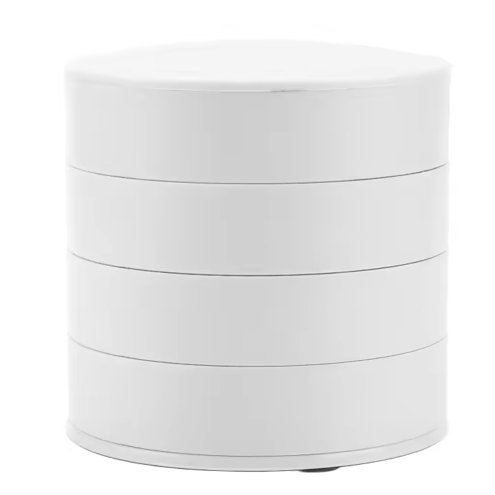 Organizador de joyas giratorio de 4 capas con rotación de 360 grados, joyero redondo a prueba de polvo con tapa para oficina y hogar, color blanco - 1