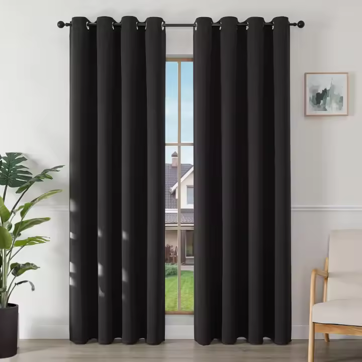 Cortinas Opacas de 2 Piezas Diseño de Ojales Negro Aislantes de Calor y Frío para Dormitorio - 1