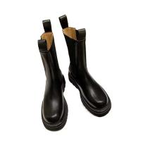 Botas cortas de cuero con punta redonda para mujer, suela gruesa de cuero al tobillo, zapatos de mujer de longitud media a larga, otoño e invierno - details 2