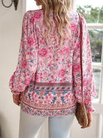 Blusa camisa floral rosa para mujer, top suelto de manga larga, ropa de calle, traje de oficina, ropa de mujer para otoño y primavera - details 6