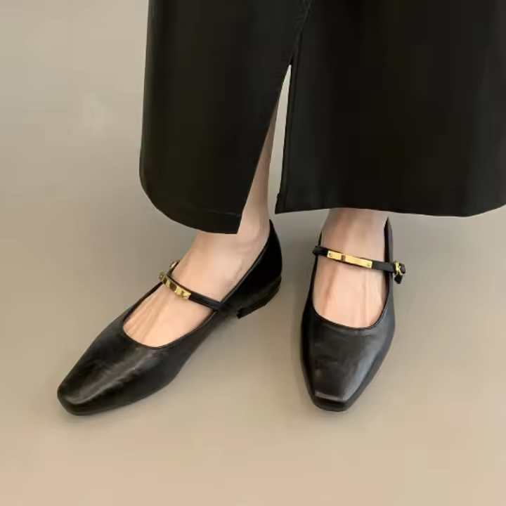 Tacón grueso negro Mary Jane zapatos zapatos de las mujeres nuevo simple y versátil boca ligera correa de metal de una palabra zapatos individuales - 1
