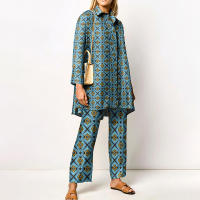 Conjunto de 2 piezas con estampado de Pamas para mujer, ropa de dormir holgada, pantalones de manga larga, ropa de calle, traje elegante, Vintage, otoño - details 20