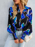 Camisa informal con estampado Vintage para mujer, blusa Retro para mujer, Top de manga larga con solapa y botonadura única, primavera y verano - details 11