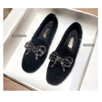 Zapatos planos de piel de visón con lazo de cristal para mujer, mocasines de algodón de felpa cálidos, cuentas de cordones de punta cuadrada, Invierno - details 2