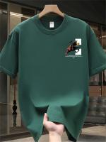 Camiseta Gráfica de Algodón Cintento Manga Corta, Estampado Grueso ""L"", Cuello Redondo, Ajuste Regular para Outfit Casual y Actividades al Aire Libre Ropa Versátil, Impresión Vibrante - details 4