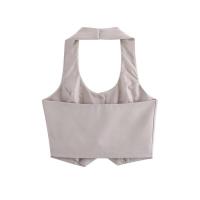 Tops sin mangas con botones delanteros y cintura doble alta, pantalones rectos con bolsillos laterales, conjuntos de dos piezas para mujer - details 5