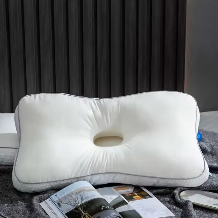 Almohada de algodón puro para perforación de orejas, soporte ortopédico para personas que duermen de lado, almohada Cervical lavable con protección para la columna vertebral y el cuello - 1