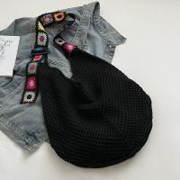 Bolso de mano de ganchillo de gran capacidad para mujer, bolsa tejida hueca ligera de estilo étnico, con correa bordada, tejido de algodón - details 23