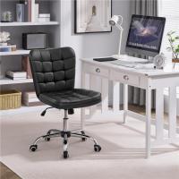 Silla de Oficina sin Reposabrazo Silla Oficina Tapizada de Cuero PU Silla con Ruedas Silla Ergonómica Base Metal Blanca - details 19