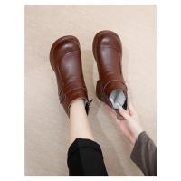 Botas de cuero para mujer Botas de invierno de moda para mujer Zapatos de tacón bajo cálidos y antideslizantes para mujer - details 10