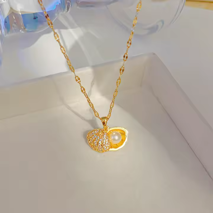 Perlas abiertas conchas collar mujer incrustado circonitas luz de lujo cadena clavícula temperamento ornamentos - 1