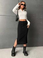 Nueva falda de punto de lana con abertura de longitud media para otoño e invierno, y encaje de cintura alta, adecuada para la moda informal de las mujeres - details 3