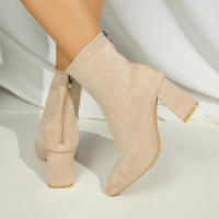 Botas Cortas de Tacón Alto con Puntas Botas de Gamuza para Mujer Botas de Primavera y Otoño con Cremallera Trasera - details 8