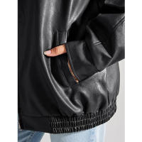 Chaqueta de Moto para Mujer de Tamaño Grande en Cuero Pretendido para Outfit de Otoño/Invierno 2024 con Cierre de Cremallera y Forro de Poliéster - details 5