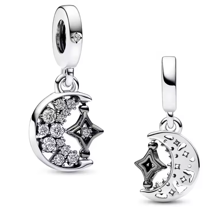 Cuentas de Encanto de Luna y Estrella Giratoria de Plata Esterlina 925 - 1