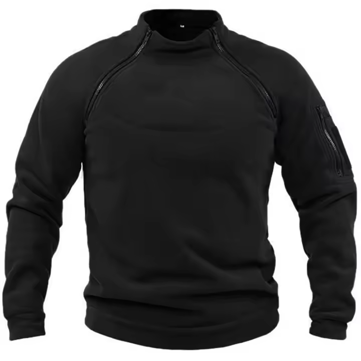 Chaqueta De Fleece Táctica Para Hombres Abrigo Termal Con Cremalleras Resistente Al Viento Para Senderismo Y Uso Diario Estilo Militar Sin Cuello Alto - 1