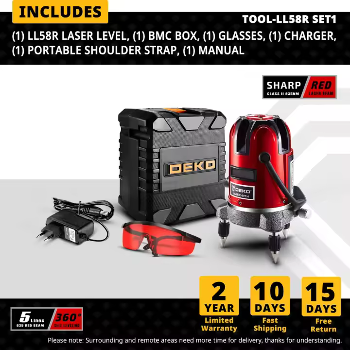 DEKO 5 líneas 6 puntos nivel láser rojo/verde autonivelante Horizontal y Vertical ajuste de 360 ​​grados mayor visibilidad - 1