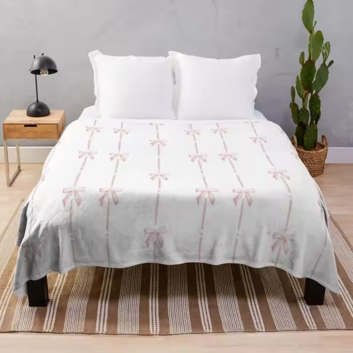 Manta decorativa con lazo rosa para bebés, mantas para camas, mantas - 1