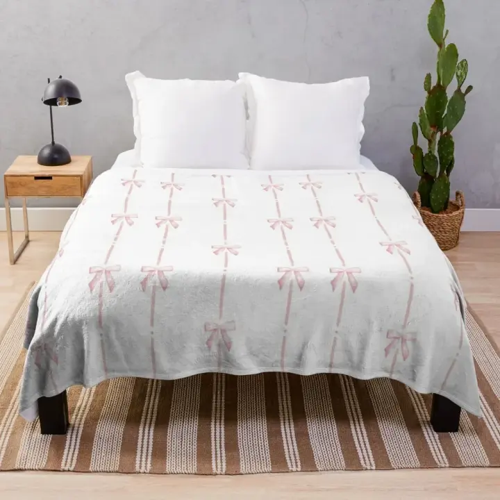 Manta decorativa con lazo rosa para bebés, mantas para camas, mantas - 1