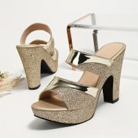 Sandalias de tacón alto con plataforma de lentejuelas para mujeres, elegantes y modernas, ideales para fiestas y bodas en festiv - details 4