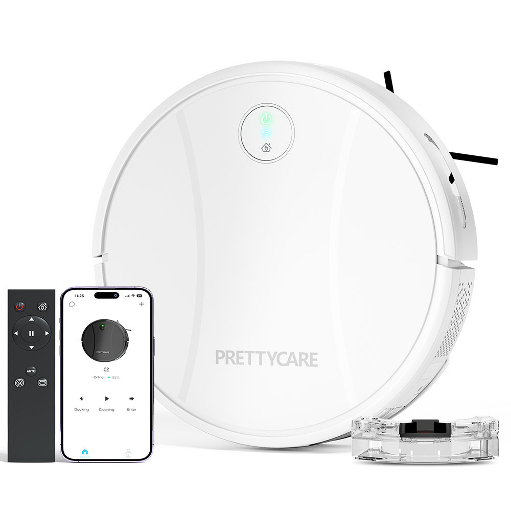 PrettyCare-Robot Aspirador C2, Fregona, Aspira y Barre al mismo tiempo, 4000Pa, Autonomía de 150 Minutos, aplicación/remoto/control