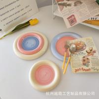 Crema pintada a mano gordita linda cerámica desayuno postre plato plato de cena plato de almacenamiento de alto valor pequeño - details 0