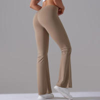 Leggings de yoga de color sólido para mujer, pantalones acampanados de cintura alta, elásticos, entrenamiento, pierna ancha - details 40