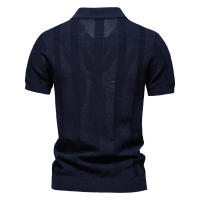 Camisa Polo AIOPESON 2025 Para Hombre Con Patrón Solido Y Rayado Malla Transpirable Y Tejida Cuello En V Casual Verano - details 4