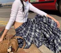 Falda Retro de Moda Callejera Zoki Diseño a Cuadros Vintage Cintura Alta para Mujeres - details 5