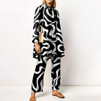 Conjunto de 2 piezas con estampado de Pamas para mujer, ropa de dormir holgada, pantalones de manga larga, ropa de calle, traje elegante, Vintage, otoño - details 14