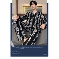 Conjunto de Pijama de algodón para hombre, ropa de dormir de manga larga con cuello vuelto, conjunto de 2 piezas para el hogar, Otoño e Invierno - details 4