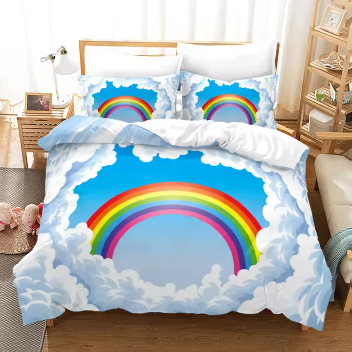 Funda de edredón, juego de cama de arcoíris de colores pastel a la moda, funda nórdica para bebés y niños, 150x210, 135x200, con fundas de almohada y cremallera - 1