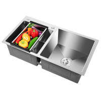 Moderno Acero Inoxidable Doble Bol con Desagüe 30 x 17 x 8.27 pulgadas Perfecto para Cocina y Baño - details 1