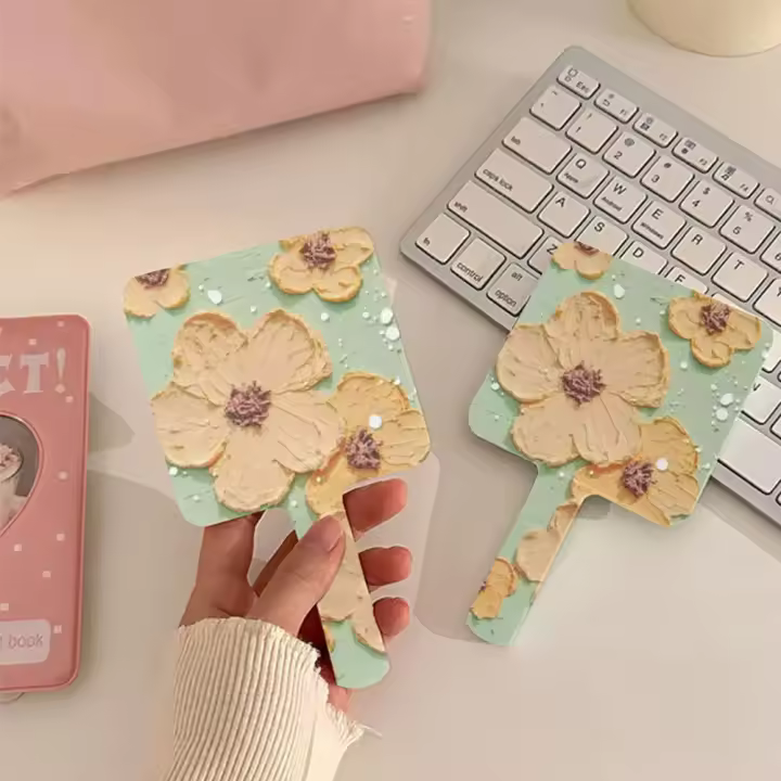 Espejo de Maquillaje Manual Compacto Espejo de Vaidad de Salón con Mango para Extensiones de Pestañas - 1