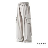 Pantalón plisé con bolsillos laterales para hombre, informal, color liso, recto, con cintura elástica, amplio, en soie glacée, pantalon diario - details 8